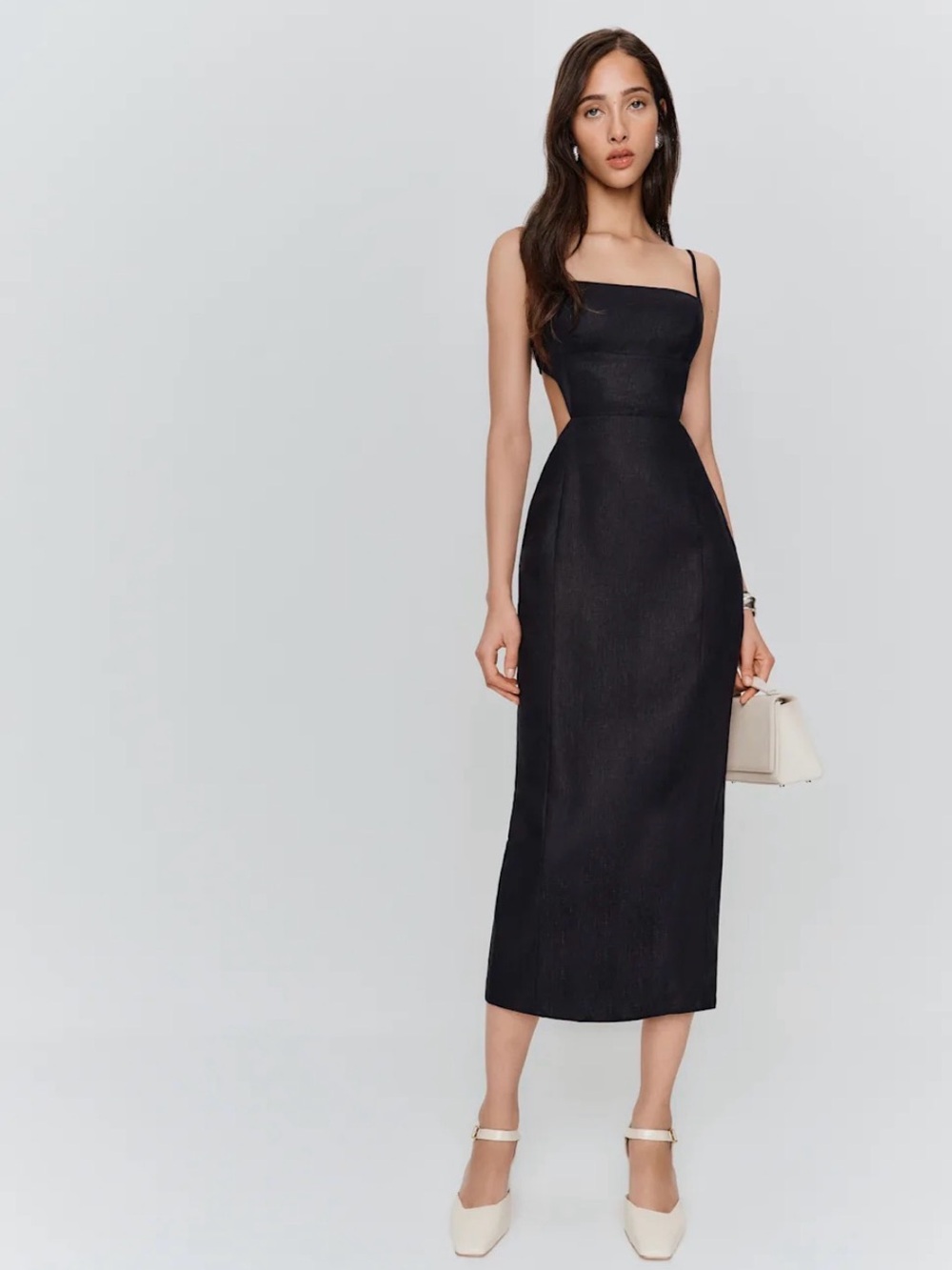 Reformation Black Cutout Spaghetti-Strap Midi Dress